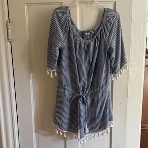 Blue Island Navy and White Striped Top